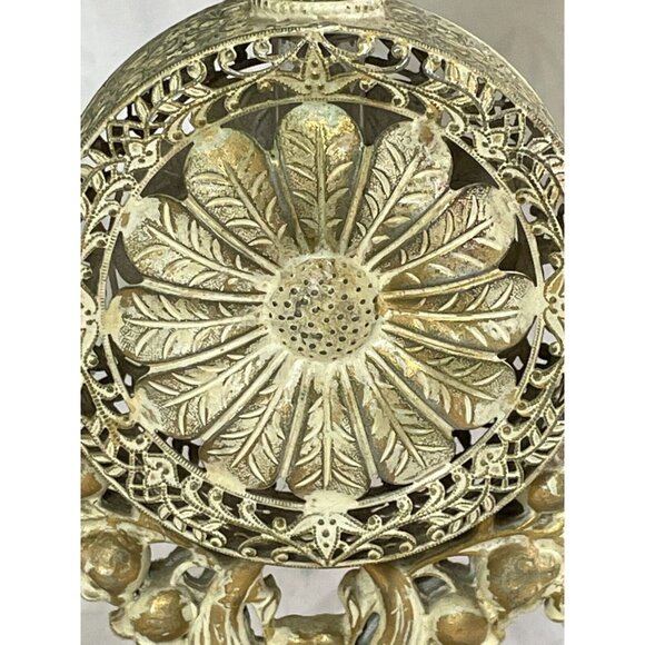 Ormolu Floral Filigree Enameled Metal 10" Perfume Bottle-Glass-Vintage - Picture 6 of 14